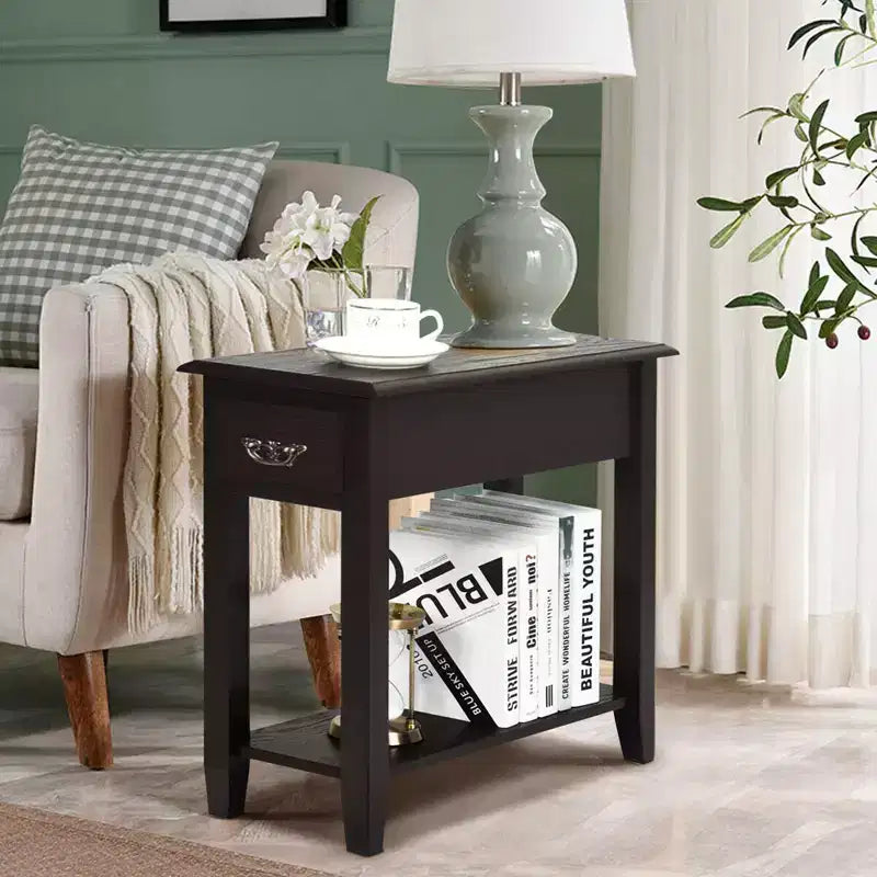 Costway Lot de 2 tables de chevet à 2 niveaux avec tiroir et étagère, couleur expresso