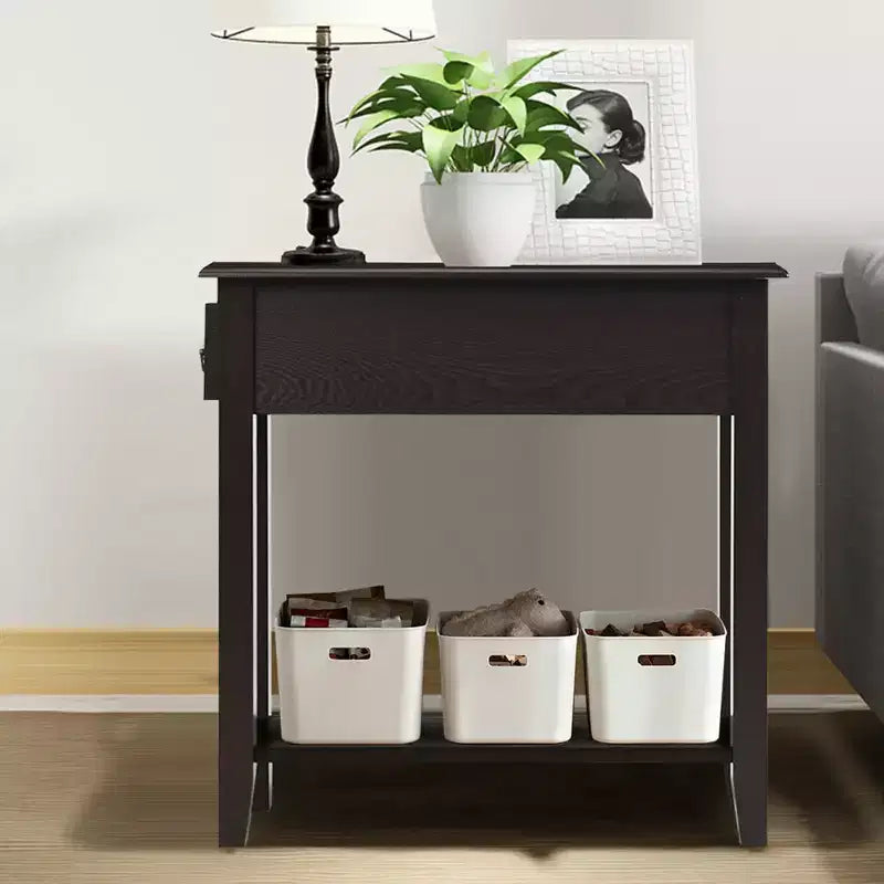 Costway Lot de 2 tables de chevet à 2 niveaux avec tiroir et étagère, couleur expresso
