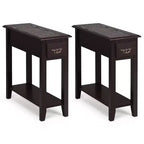 Costway Lot de 2 tables de chevet à 2 niveaux avec tiroir et étagère, couleur expresso
