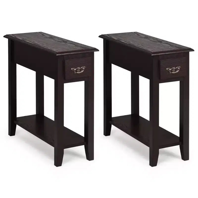 Costway Lot de 2 tables de chevet à 2 niveaux avec tiroir et étagère, couleur expresso