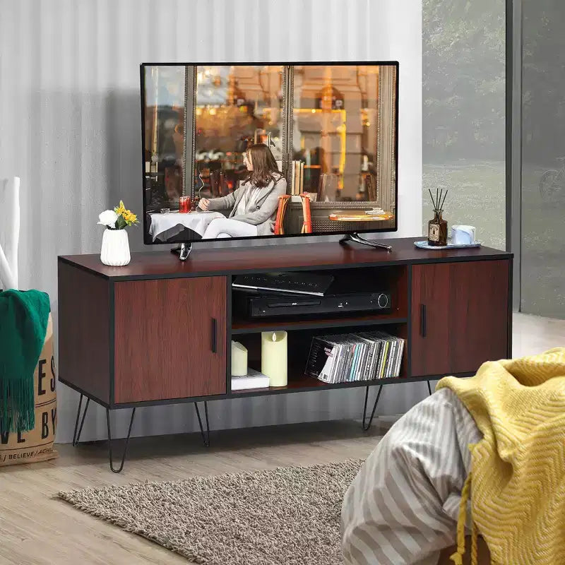Meuble TV Costway 59'', meuble console multimédia, meuble de rangement, étagère