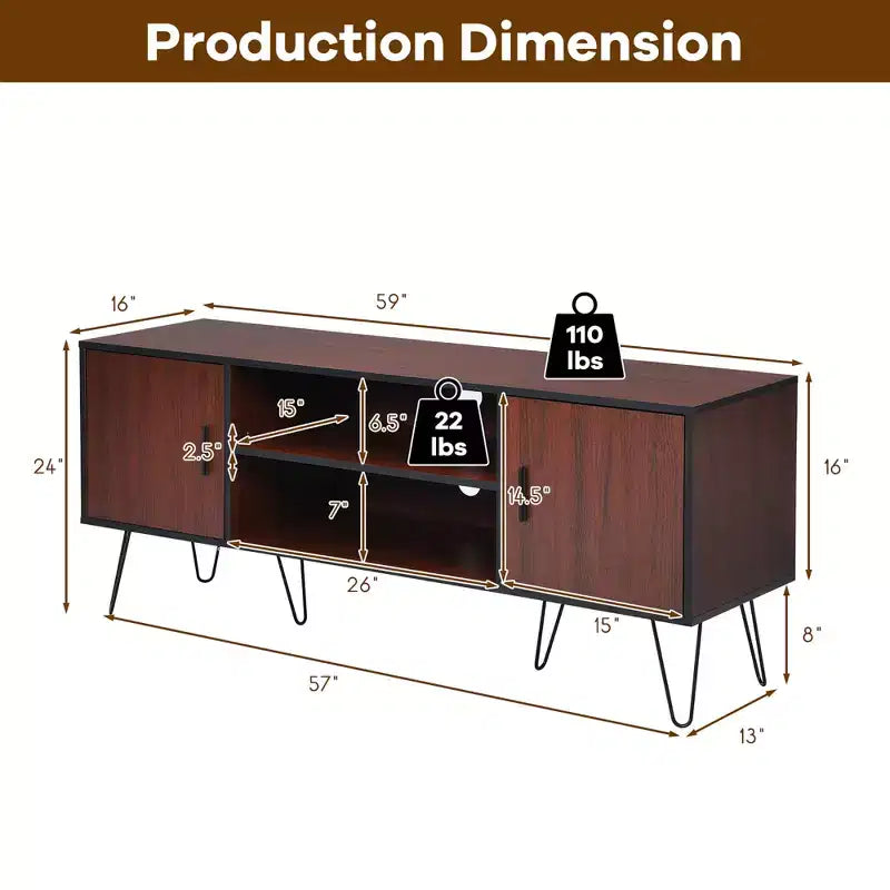 Meuble TV Costway 59'', meuble console multimédia, meuble de rangement, étagère