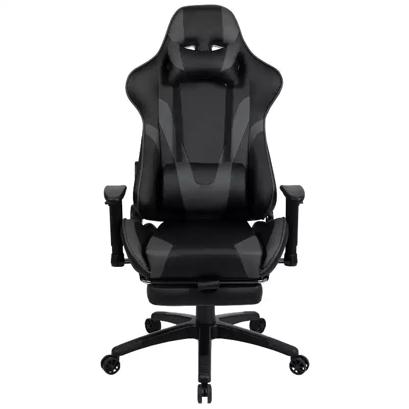 Chaise de jeu inclinable en similicuir BlackArc – Accoudoirs pivotants réglables en hauteur, repose-pieds escamotable, oreillers de tête et lombaires