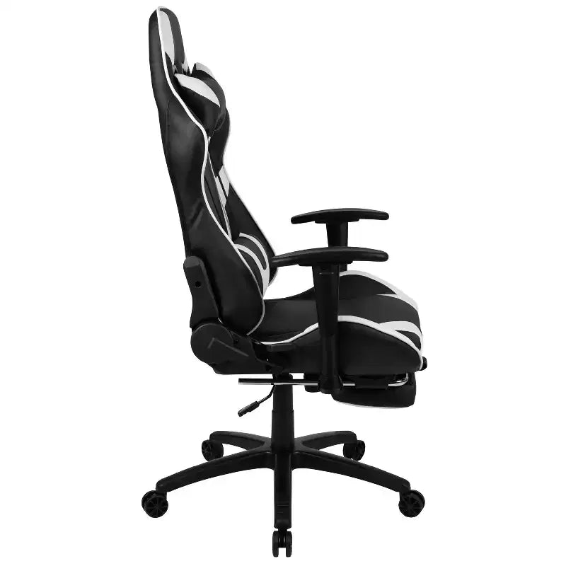 Chaise de jeu inclinable en similicuir BlackArc – Accoudoirs pivotants réglables en hauteur, repose-pieds escamotable, oreillers de tête et lombaires
