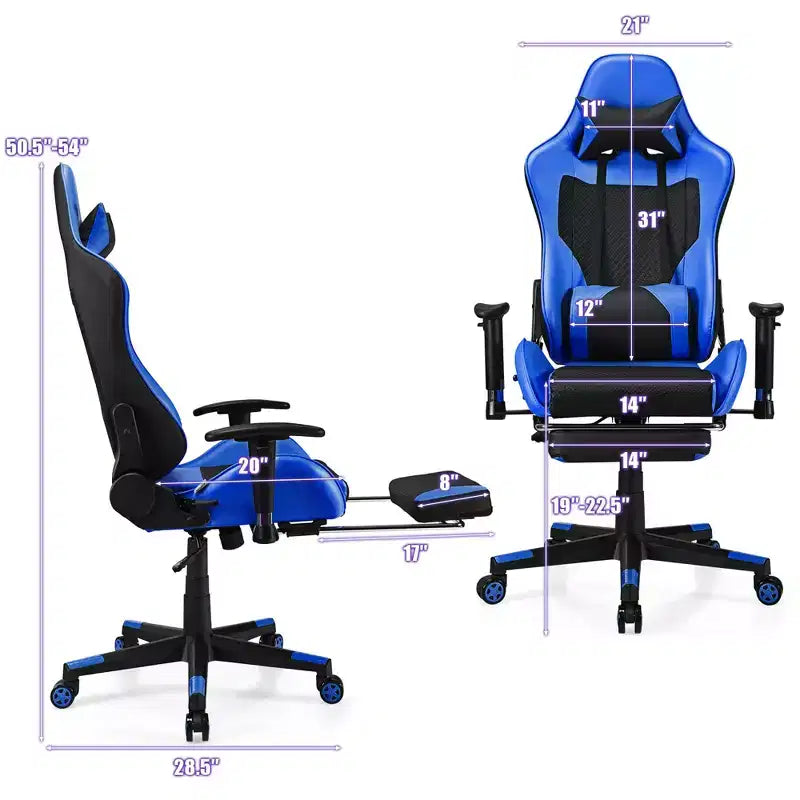 Chaise de jeu massante Costway, fauteuil de bureau inclinable style course avec repose-pieds blanc/bleu/rose/rouge