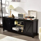 Meuble TV Costway 150 cm avec console média et armoire de rangement pour téléviseur 65", coloris naturel/noir/café