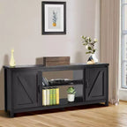 Meuble TV Costway 150 cm avec console média et armoire de rangement pour téléviseur 65", coloris naturel/noir/café