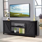 Meuble TV Costway 150 cm avec console média et armoire de rangement pour téléviseur 65", coloris naturel/noir/café