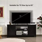 Meuble TV Costway 150 cm avec console média et armoire de rangement pour téléviseur 65", coloris naturel/noir/café