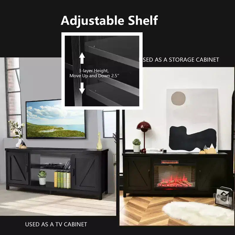 Meuble TV Costway 150 cm avec console média et armoire de rangement pour téléviseur 65", coloris naturel/noir/café