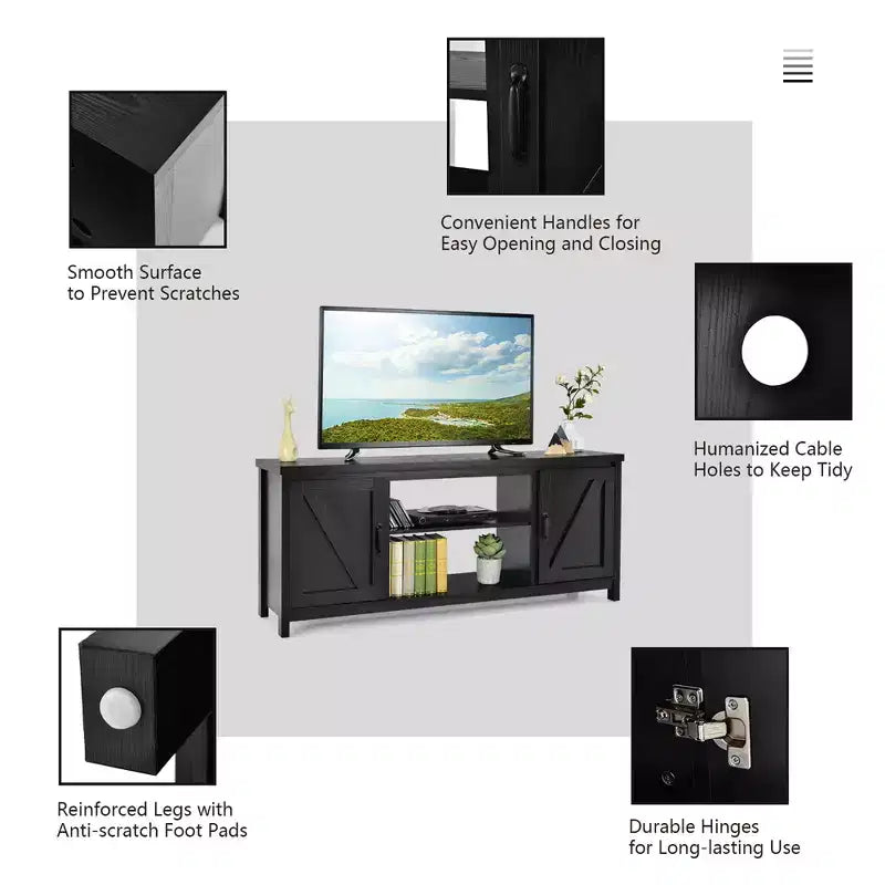 Meuble TV Costway 150 cm avec console média et armoire de rangement pour téléviseur 65", coloris naturel/noir/café