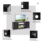 Meuble TV Costway 150 cm avec console média et armoire de rangement pour téléviseur 65", coloris naturel/noir/café