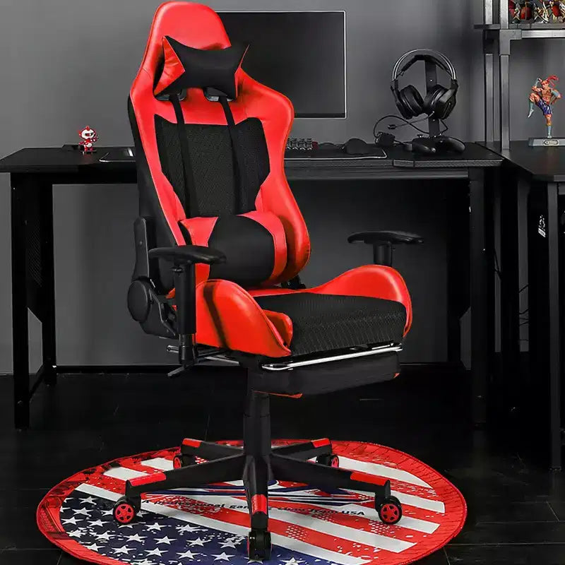 Chaise de massage gaming Costway inclinable avec support lombaire massant et repose-pieds