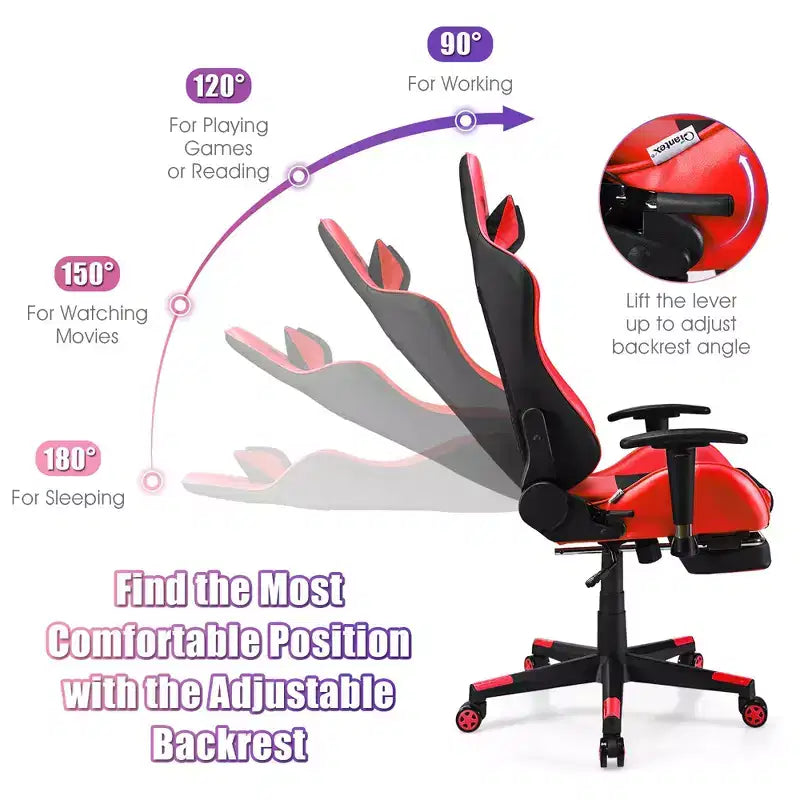 Chaise de massage gaming Costway inclinable avec support lombaire massant et repose-pieds