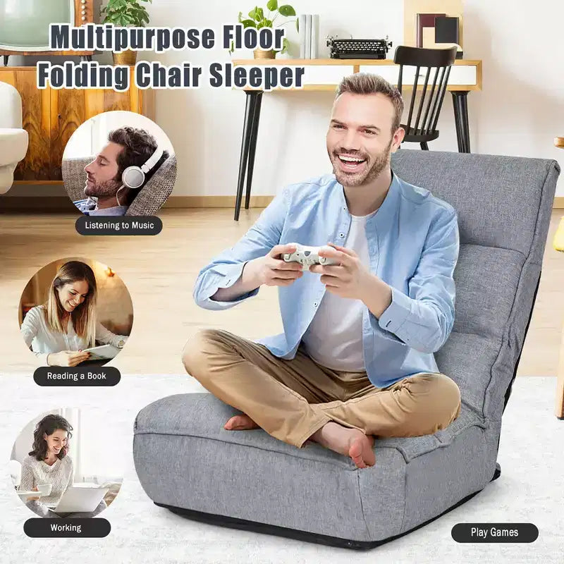 Costway Fauteuil de sol 4 positions pliant avec dossier et appui-tête réglables Gris