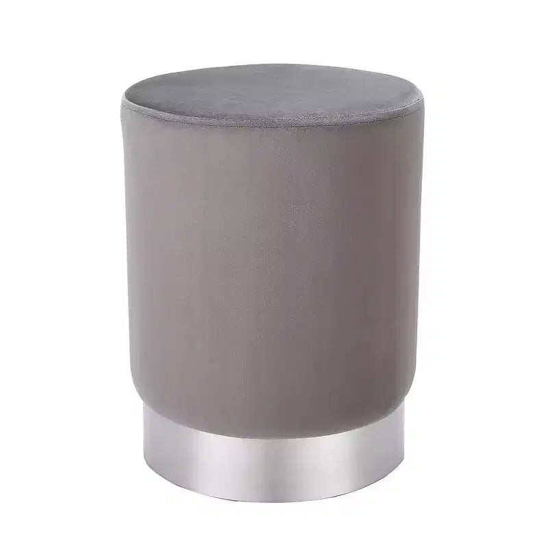 BirdRock Home Round Velvet Ottoman Foot Stool - Grey