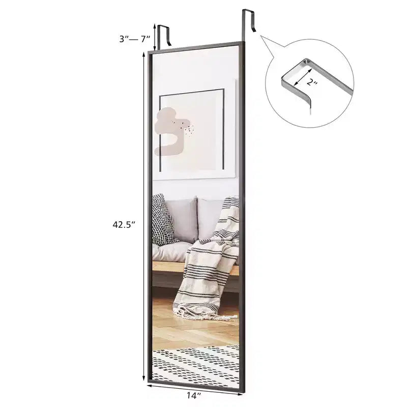 Costway Miroir mural de porte, plein pied, à suspendre, pour chambre à coucher, salle de bain, café/noir
