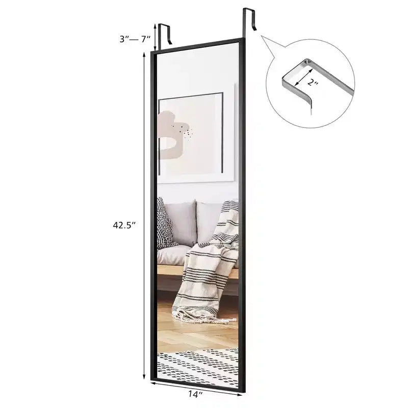 Costway Miroir mural de porte, plein pied, à suspendre, pour chambre à coucher, salle de bain, café/noir