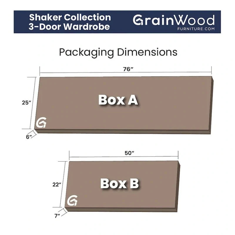 Grain Wood Furniture Armoire Shaker en bois à 3 portes - 60x72x22