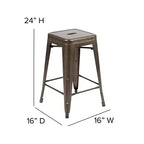 Flash Furniture Cierra, ensemble de 4 tabourets de bar en métal sans dossier de 61 cm de hauteur, de qualité commerciale, pour l'intérieur, avec sièges en résine polyvalente tout temps