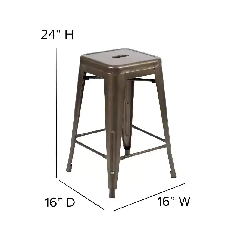 Flash Furniture Cierra, ensemble de 4 tabourets de bar en métal sans dossier de 61 cm de hauteur, de qualité commerciale, pour l'intérieur, avec sièges en résine polyvalente tout temps