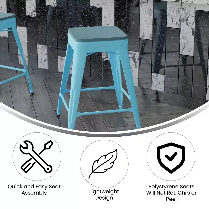 Flash Furniture Cierra, ensemble de 4 tabourets de bar en métal sans dossier de 61 cm de hauteur, de qualité commerciale, pour l'intérieur, avec sièges en résine polyvalente tout temps