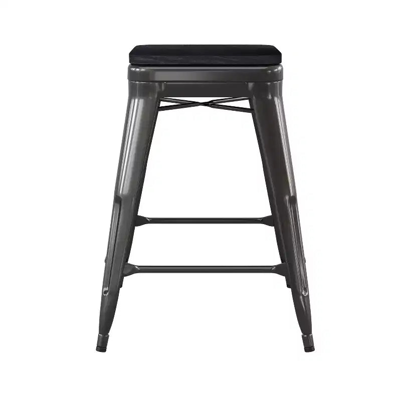 Flash Furniture Cierra, ensemble de 4 tabourets de bar en métal sans dossier de 61 cm de hauteur, de qualité commerciale, pour l'intérieur, avec sièges en résine polyvalente tout temps