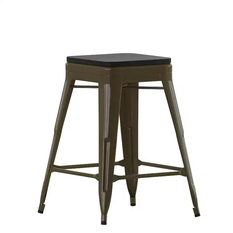 Flash Furniture Cierra, ensemble de 4 tabourets de bar en métal sans dossier de 61 cm de hauteur, de qualité commerciale, pour l'intérieur, avec sièges en résine polyvalente tout temps