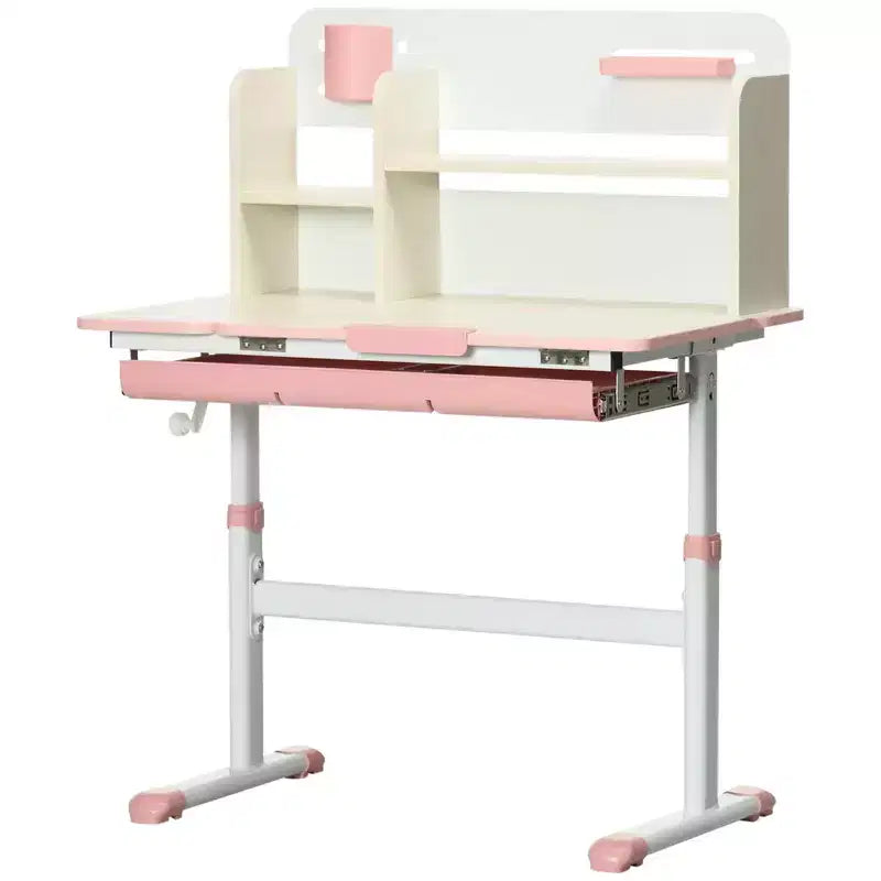 Bureau d'enfant Qaba, table d'étude scolaire réglable en hauteur pour enfants, bureau d'écriture pour étudiant avec plateau inclinable, tiroir, étagère de rangement, porte-stylo
