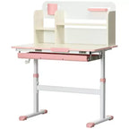 Bureau d'enfant Qaba, table d'étude scolaire réglable en hauteur pour enfants, bureau d'écriture pour étudiant avec plateau inclinable, tiroir, étagère de rangement, porte-stylo