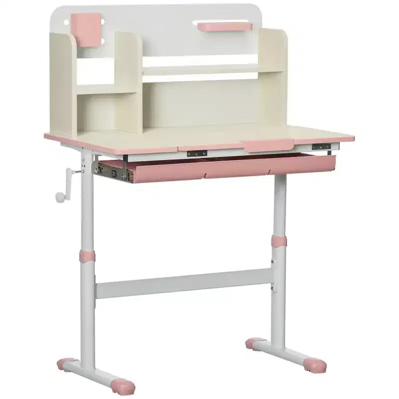 Bureau d'enfant Qaba, table d'étude scolaire réglable en hauteur pour enfants, bureau d'écriture pour étudiant avec plateau inclinable, tiroir, étagère de rangement, porte-stylo