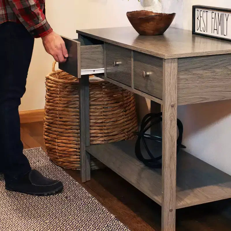Sunnydaze – Console d'entrée d'intérieur en MDF avec 3 tiroirs – 76 cm H – Gris tonnerre