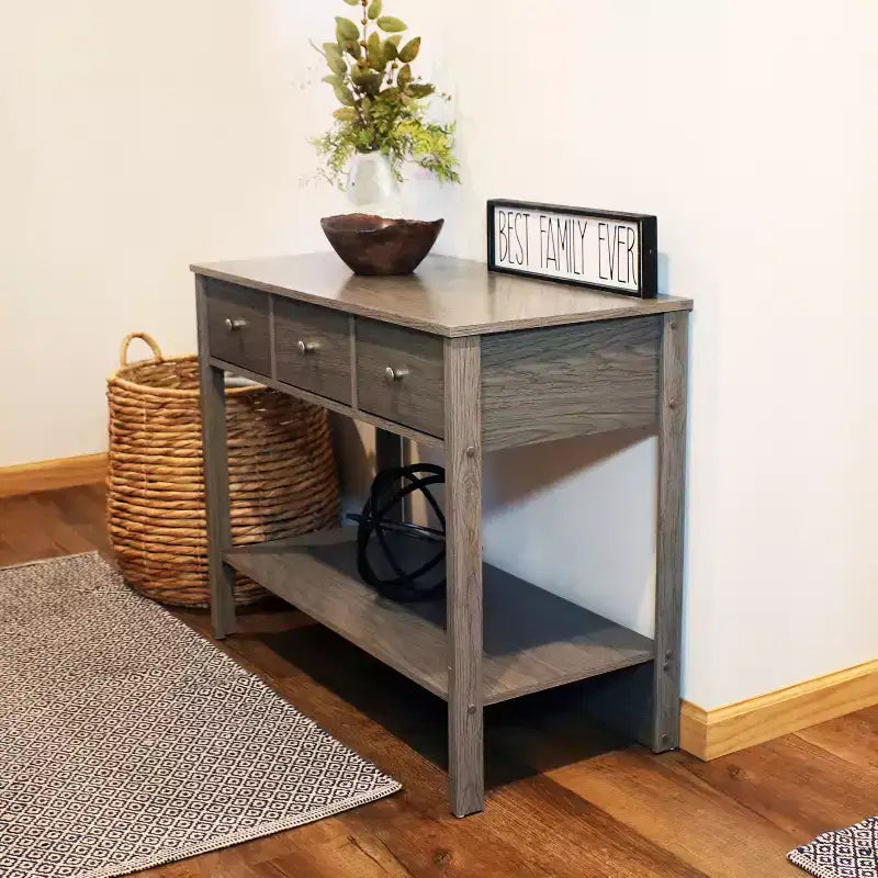 Sunnydaze – Console d'entrée d'intérieur en MDF avec 3 tiroirs – 76 cm H – Gris tonnerre