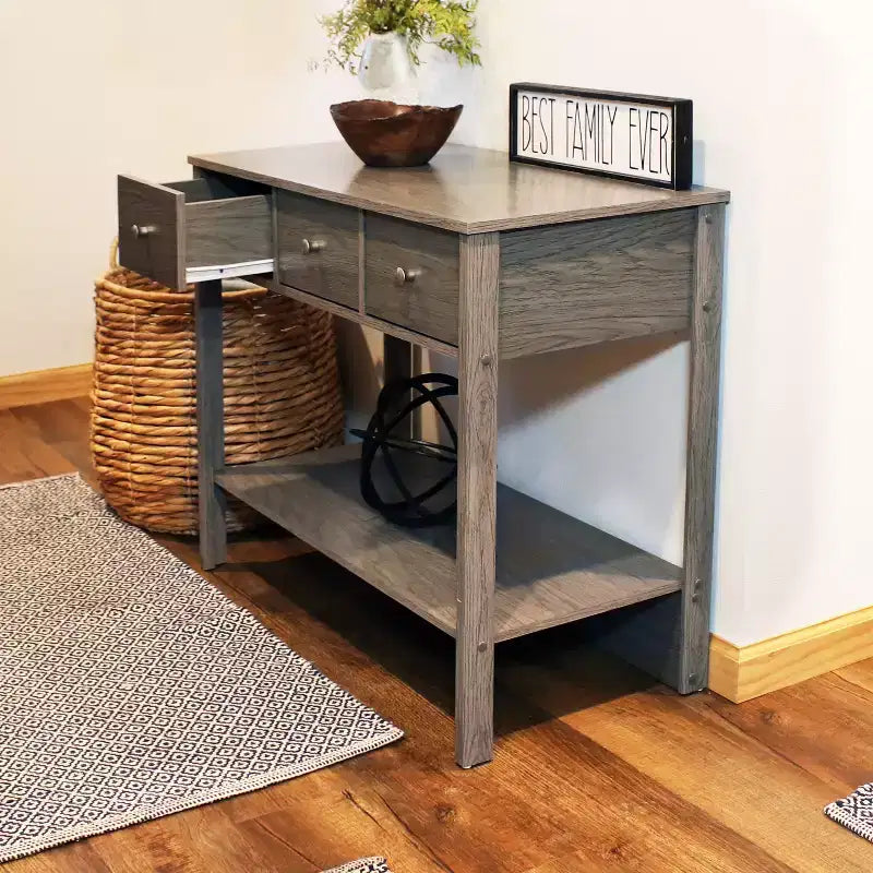 Sunnydaze – Console d'entrée d'intérieur en MDF avec 3 tiroirs – 76 cm H – Gris tonnerre
