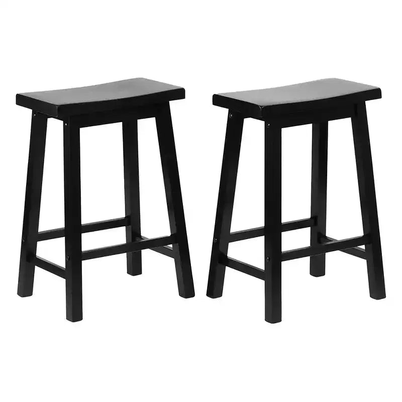 Tabourets de bar PJ Wood Classic Saddle-Seat de 61 cm pour cuisines, salles à manger et bars, avec assise sans dossier et 4 pieds carrés, noirs (lot de 4)