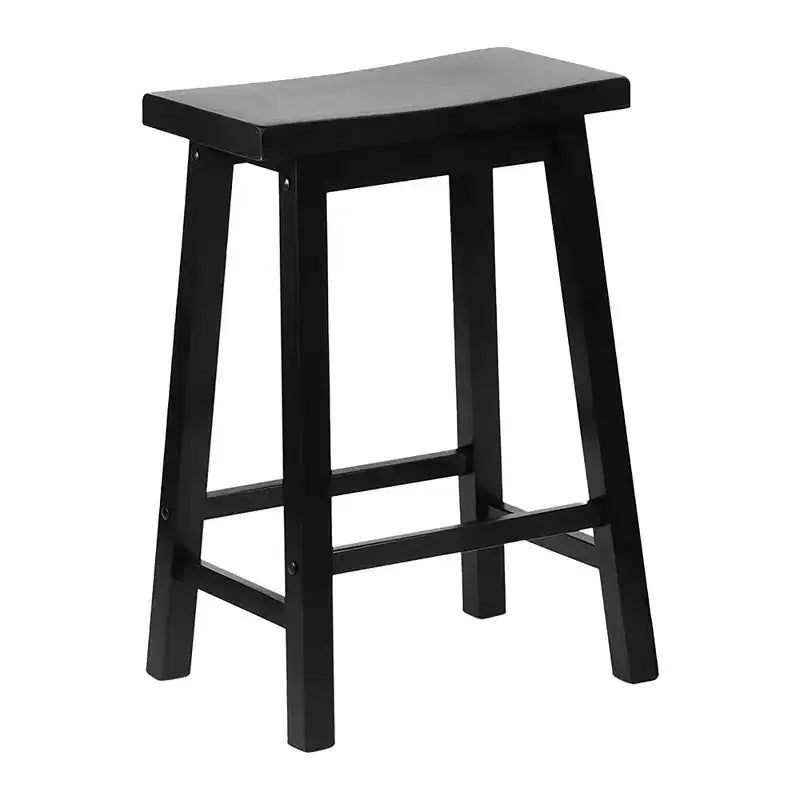 Tabourets de bar PJ Wood Classic Saddle-Seat de 61 cm pour cuisines, salles à manger et bars, avec assise sans dossier et 4 pieds carrés, noirs (lot de 4)