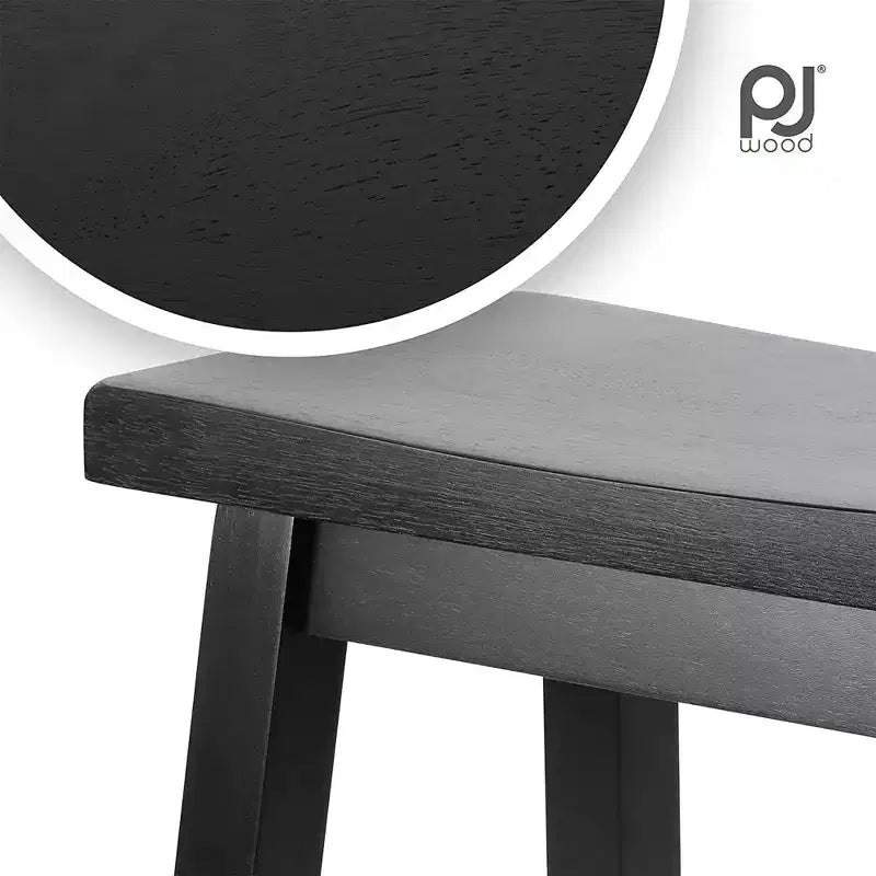 Tabourets de bar PJ Wood Classic Saddle-Seat de 61 cm pour cuisines, salles à manger et bars, avec assise sans dossier et 4 pieds carrés, noirs (lot de 4)