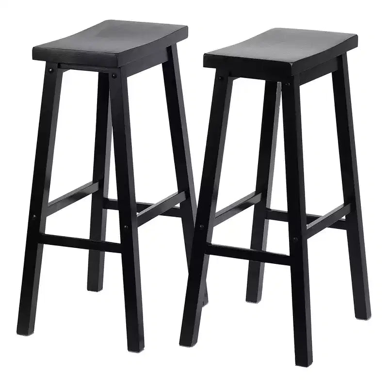 Tabourets de bar PJ Wood Classic Saddle-Seat de 73,66 cm pour cuisines, salles à manger et bars, sans dossier et avec 4 pieds carrés, noirs (lot de 4)