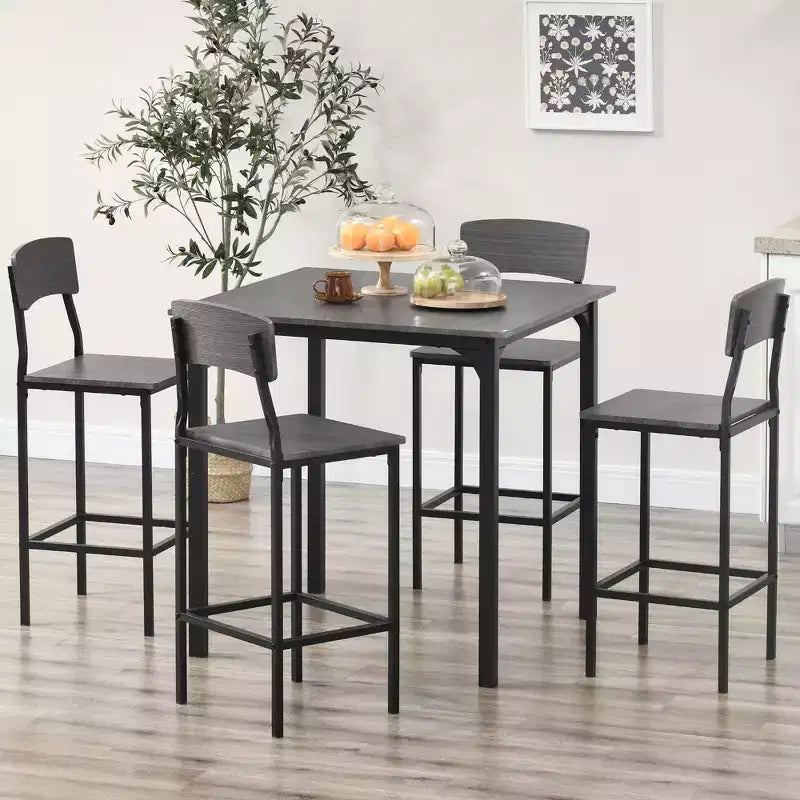 HOMCOM Ensemble Table de Bar Haute Moderne avec Tabourets, Table de Cuisine Compacte avec Repose-Pieds, Pieds en Métal