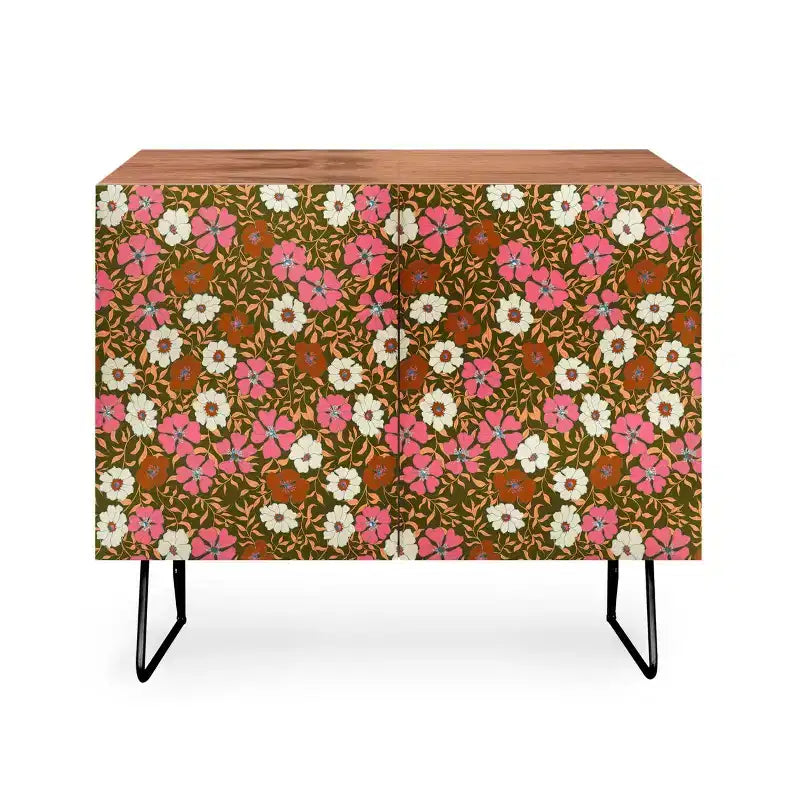 Schatzi Brown Jirra Floral Olive Walnut Credenza - Deny Designs