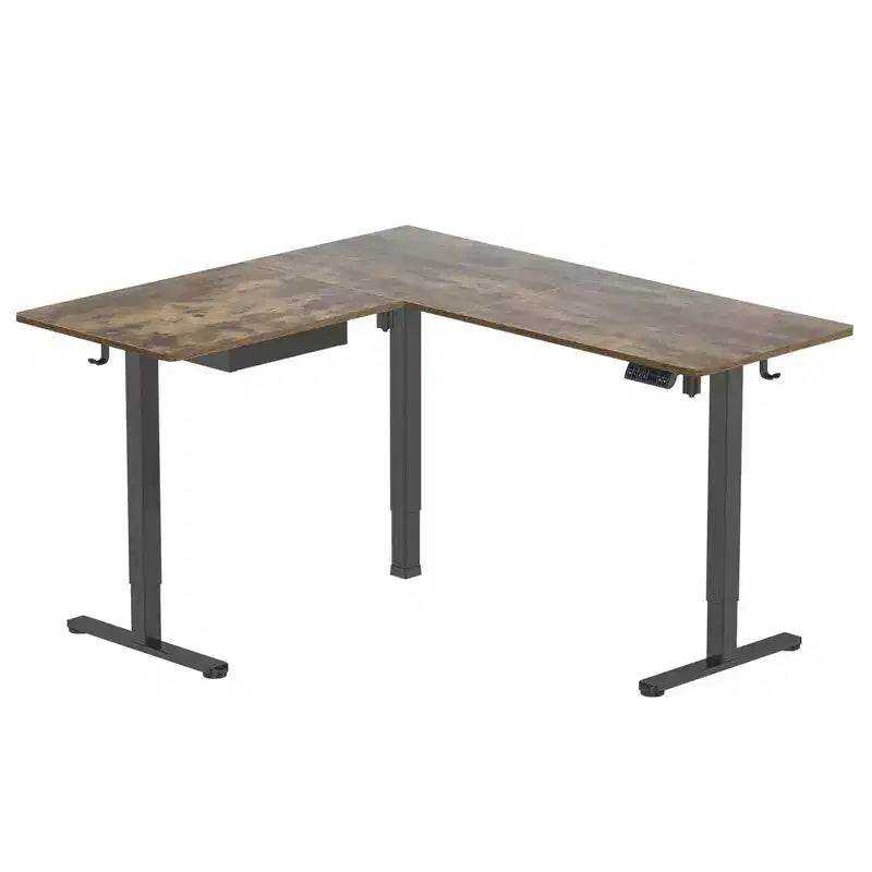 Mount-It! Large Electric Height Adjustable Desk for Corners, Automatic Standing Desk w/ Smooth Ergonomic Height Adjustment from 28.3 to 46.5, Brown