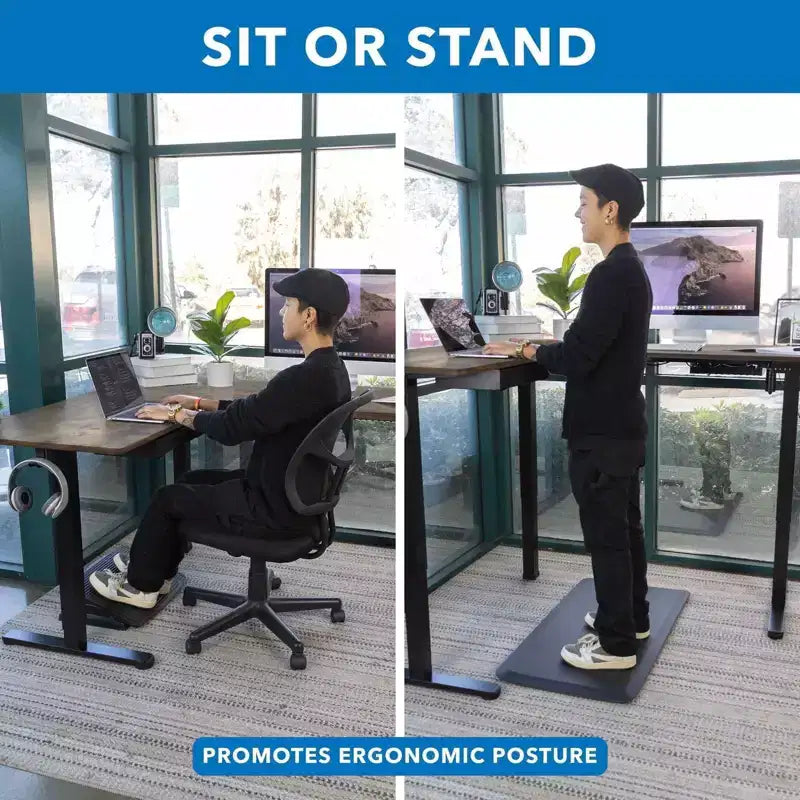 Mount-It! Grand bureau d'angle électrique réglable en hauteur, bureau assis-debout automatique avec réglage en hauteur ergonomique et fluide de 71,9 à 118,1 cm, marron