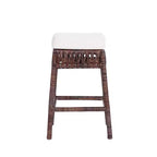 Tabouret de bar sans dossier JONATHAN Y Bali Bohemian Basics, coussin blanc avec cadre tressé marron foncé