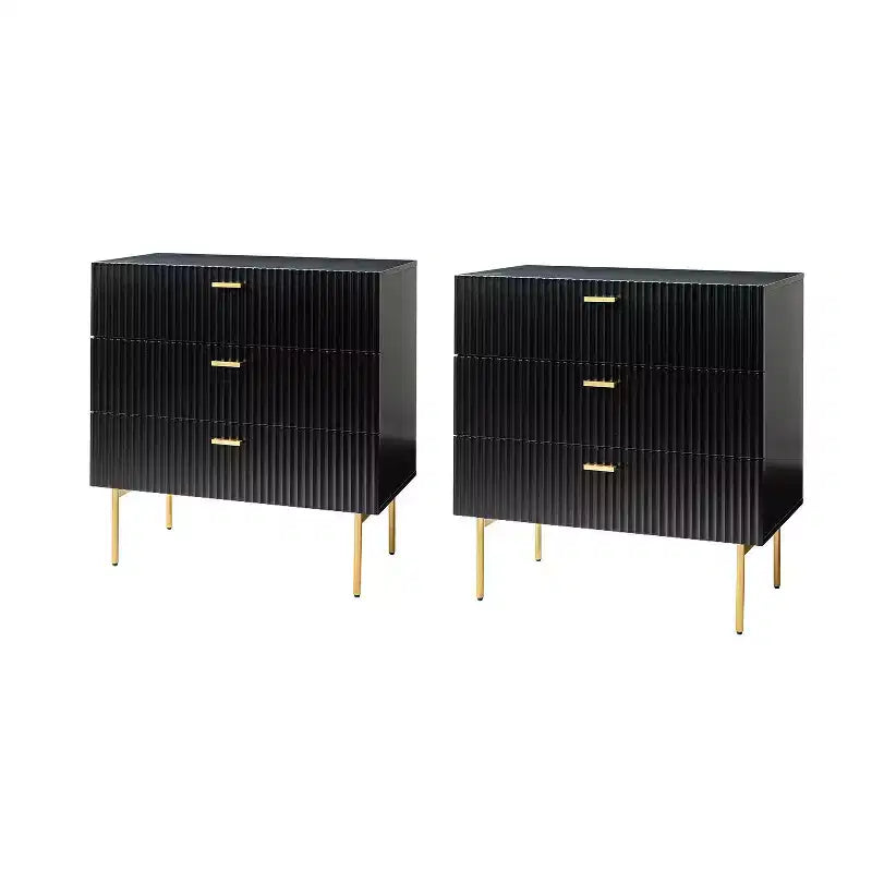 Brian 32 Tall 3 Drawer Bachelor?s Chest with storage for bedroom Set of 2| ART OF LIVING DESIGNS-BLACK