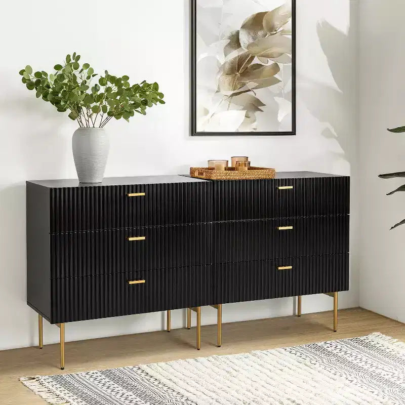 Commode Brian 32 avec 3 tiroirs et rangement pour chambre à coucher, lot de 2 | ART OF LIVING DESIGNS-BLACK