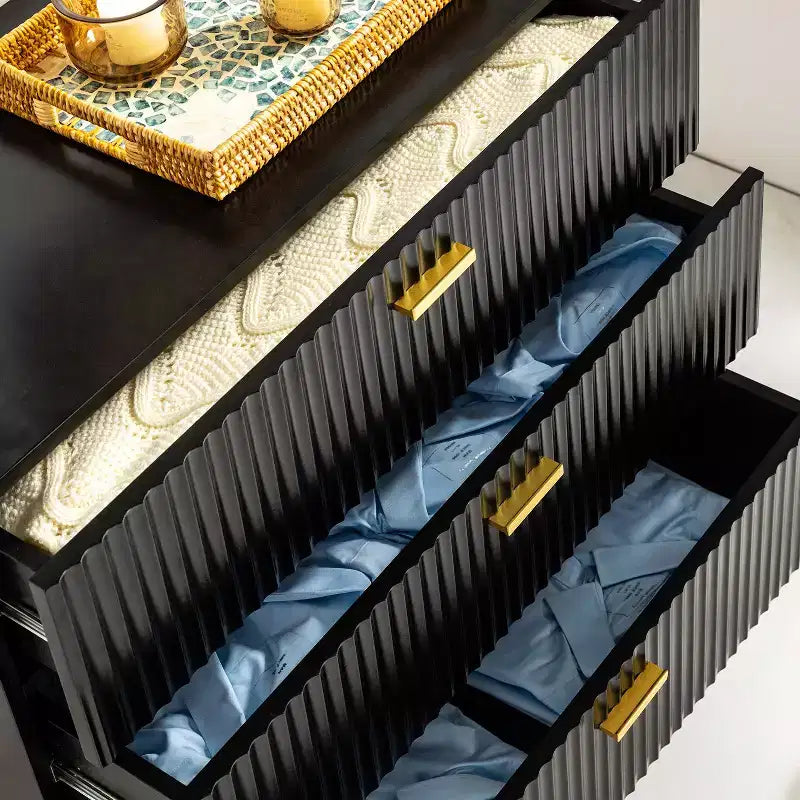 Commode Brian 32 avec 3 tiroirs et rangement pour chambre à coucher, lot de 2 | ART OF LIVING DESIGNS-BLACK