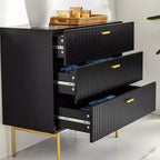 Commode Brian 32 avec 3 tiroirs et rangement pour chambre à coucher, lot de 2 | ART OF LIVING DESIGNS-BLACK