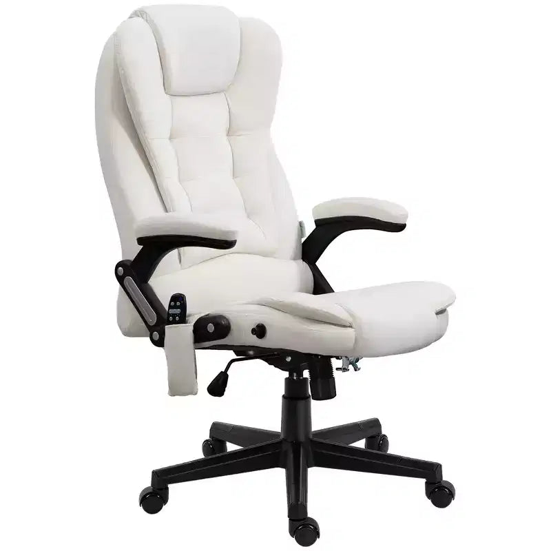 HOMCOM Fauteuil de Bureau de Massage Vibratoire à 6 Points Chauffant, Fauteuil de Bureau de Direction à Dossier Haut en Velours avec Dossier Inclinable, Accoudoirs