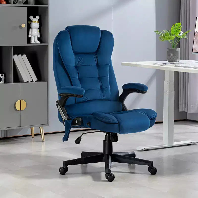 HOMCOM Fauteuil de Bureau de Massage Vibratoire à 6 Points Chauffant, Fauteuil de Bureau de Direction à Dossier Haut en Velours avec Dossier Inclinable, Accoudoirs