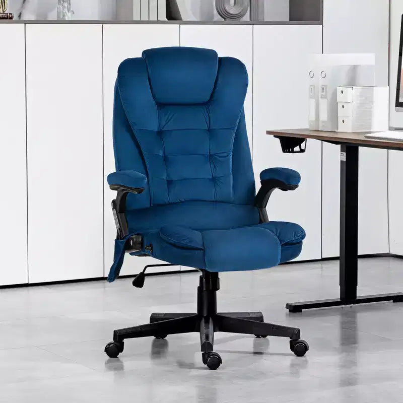 HOMCOM Fauteuil de Bureau de Massage Vibratoire à 6 Points Chauffant, Fauteuil de Bureau de Direction à Dossier Haut en Velours avec Dossier Inclinable, Accoudoirs